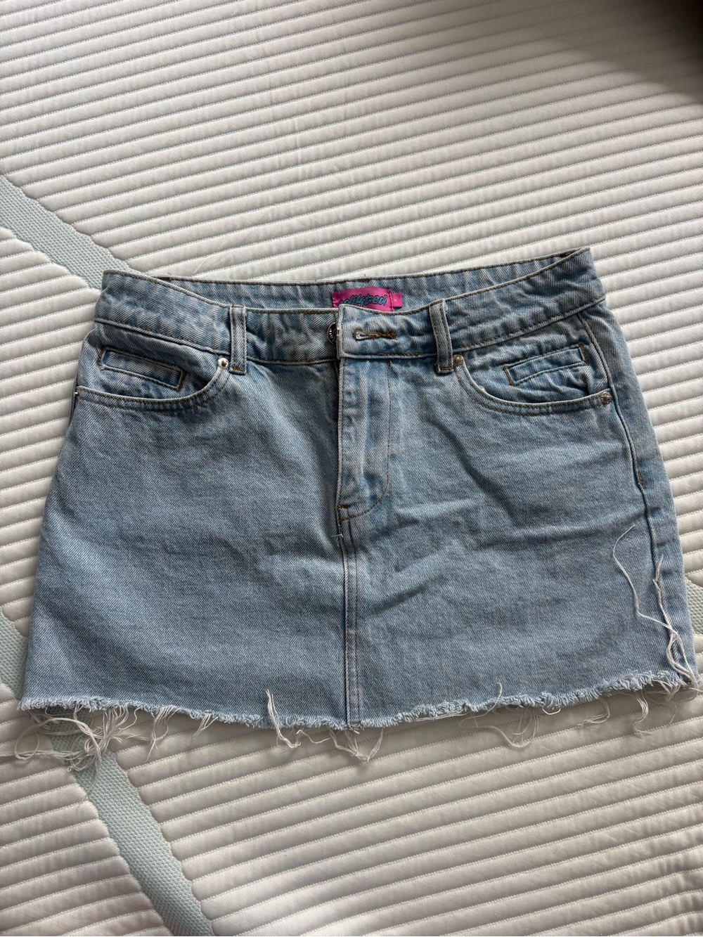 Edikted Light Blue Denim Mini Skirt Size Small